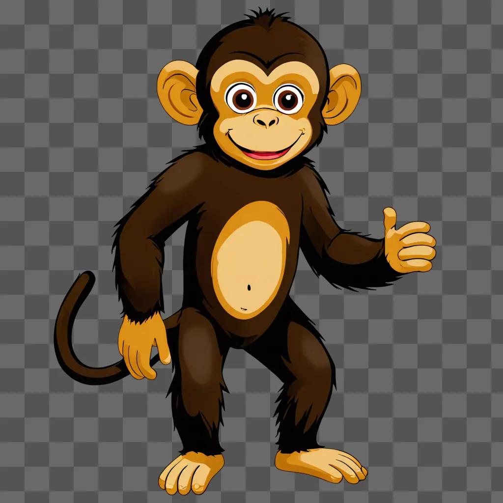 Drawing of a smiling monkey on a brown background