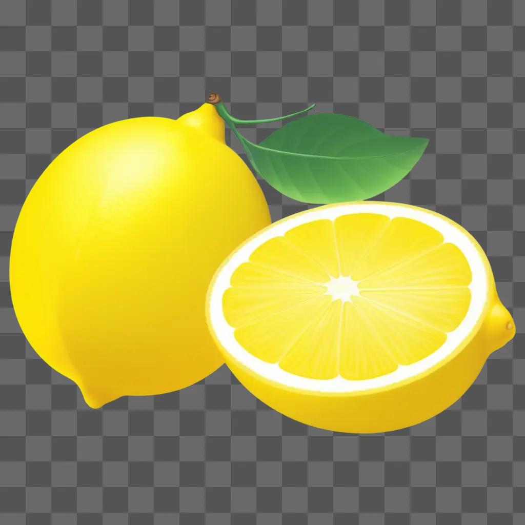 Drawing of a yellow lemon with a leaf on it