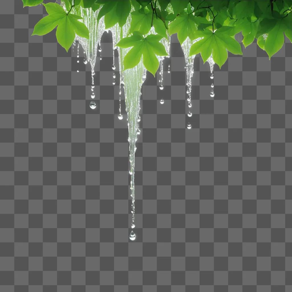 Dripping leaves and glowing lights on a green background