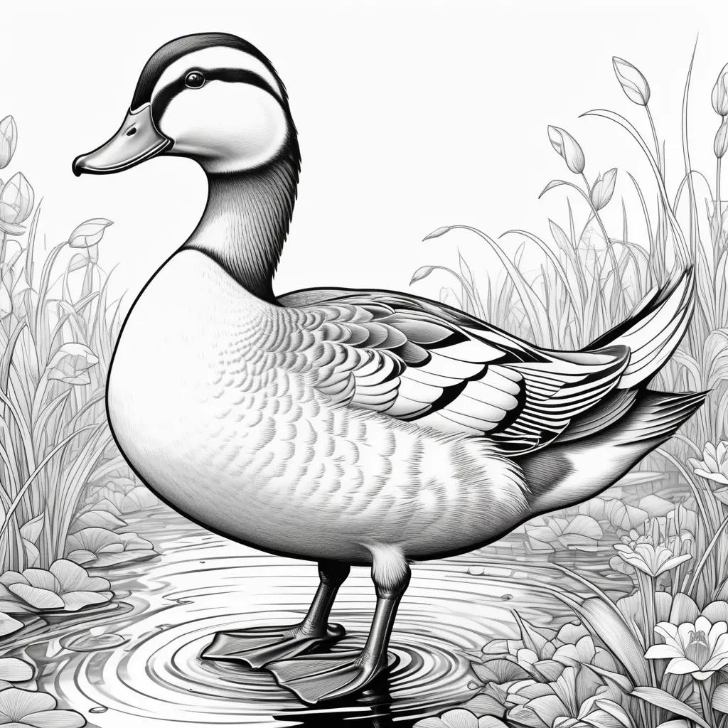 Duck Coloring Page is a fun way to color a black and white drawing of a duck