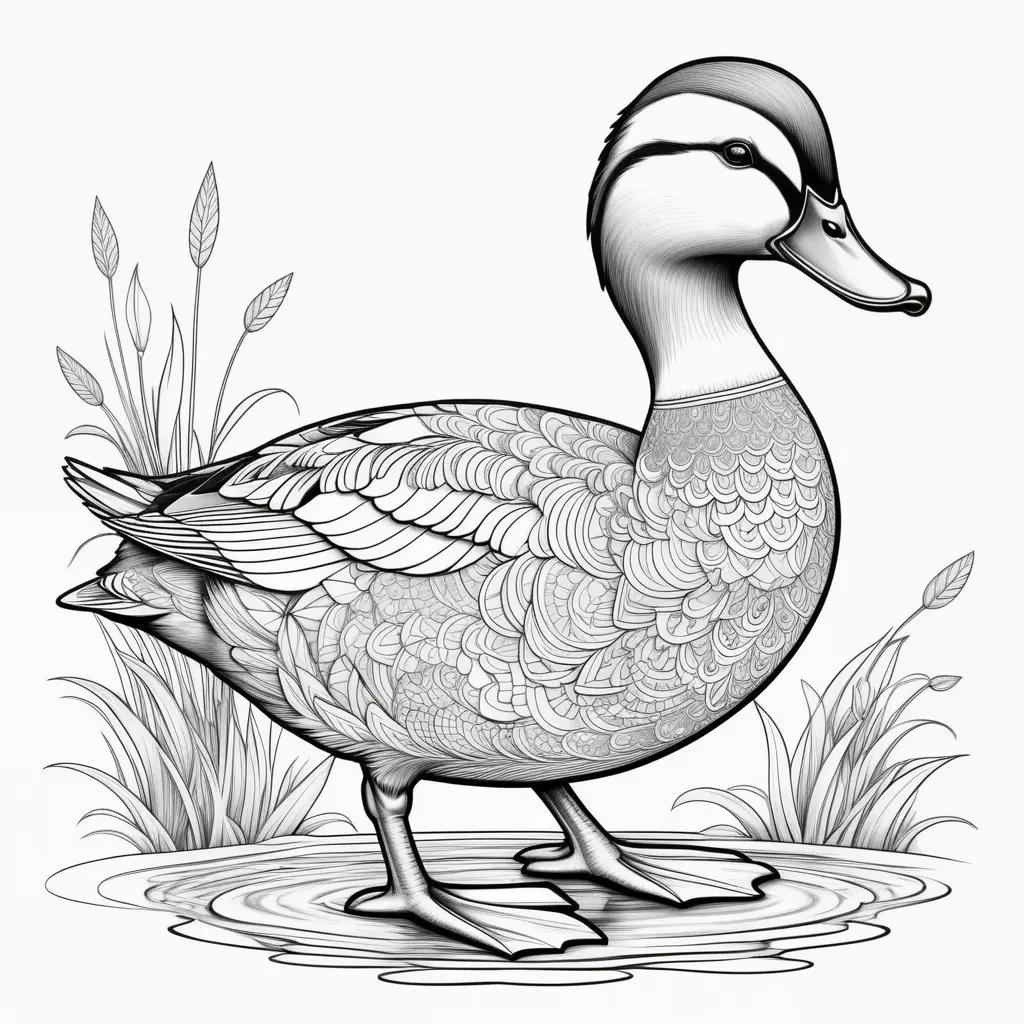 Duck coloring pages with a black and white illustration of a duck