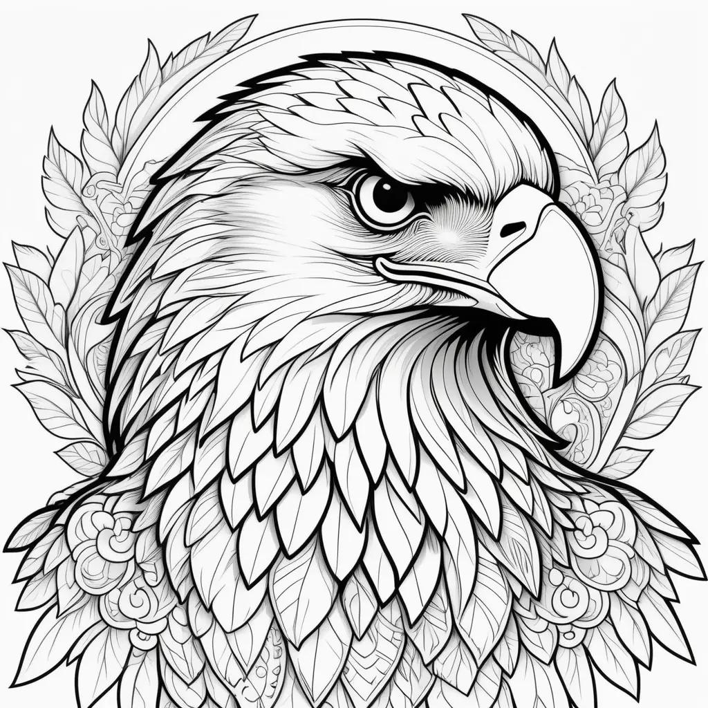 Eagle Coloring Page with Leafy Background