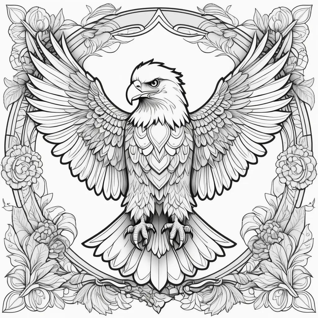 Eagle coloring page with black and white illustrations