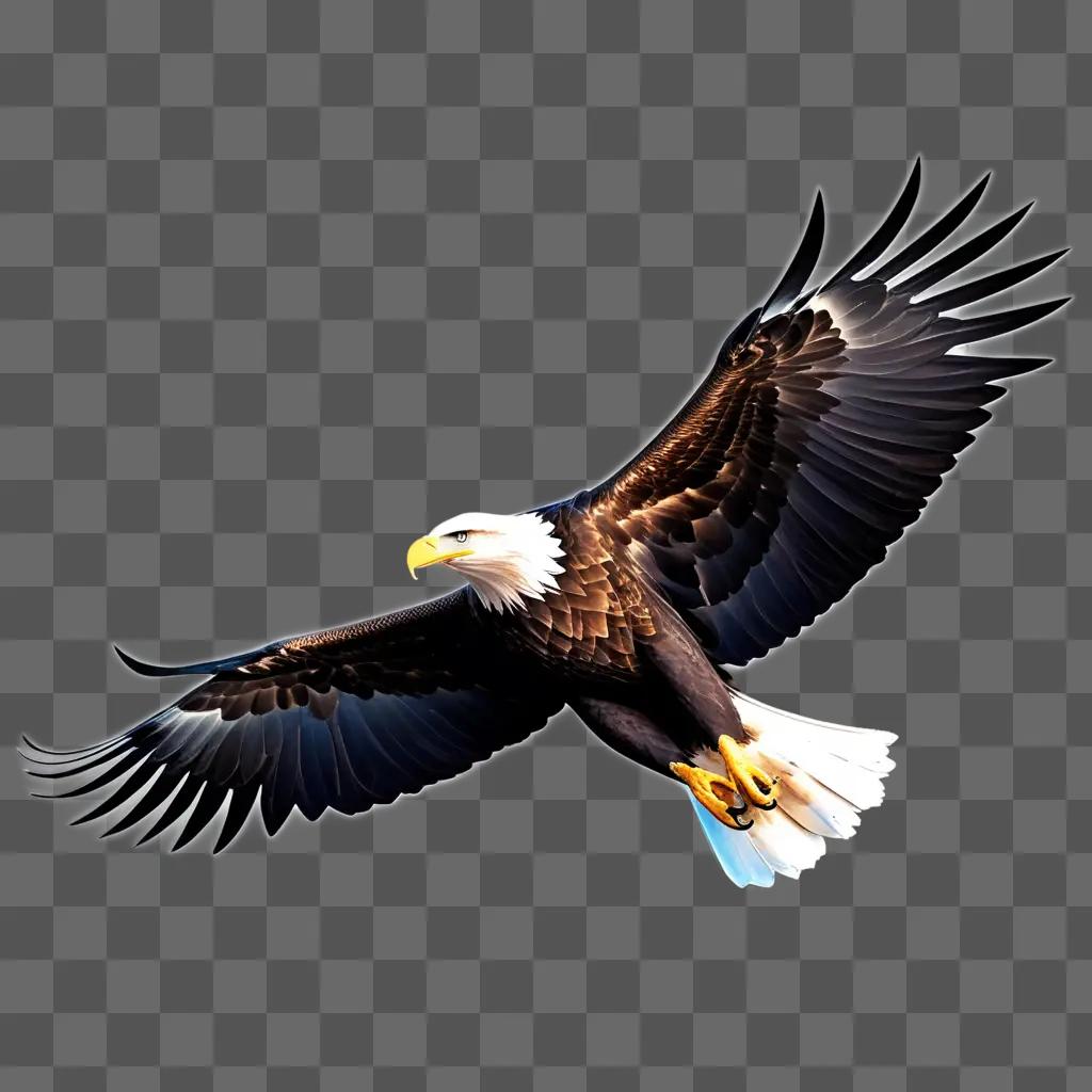 Eagle with wings spread flying against a dark background