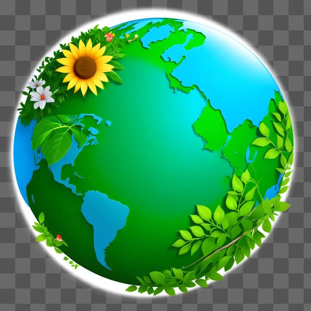 Earth Day: A green globe with sunflowers and leaves