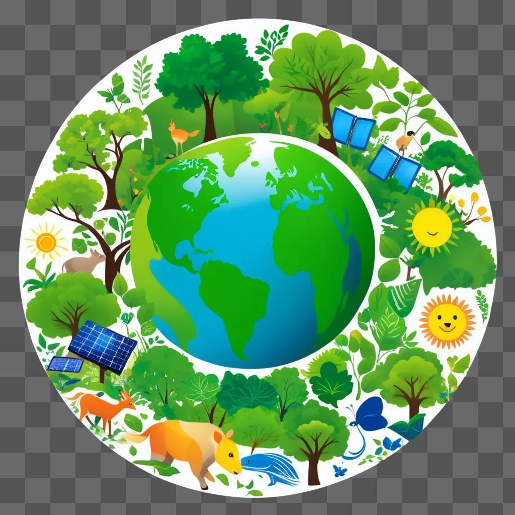 Earth Day Clipart with animals and plants