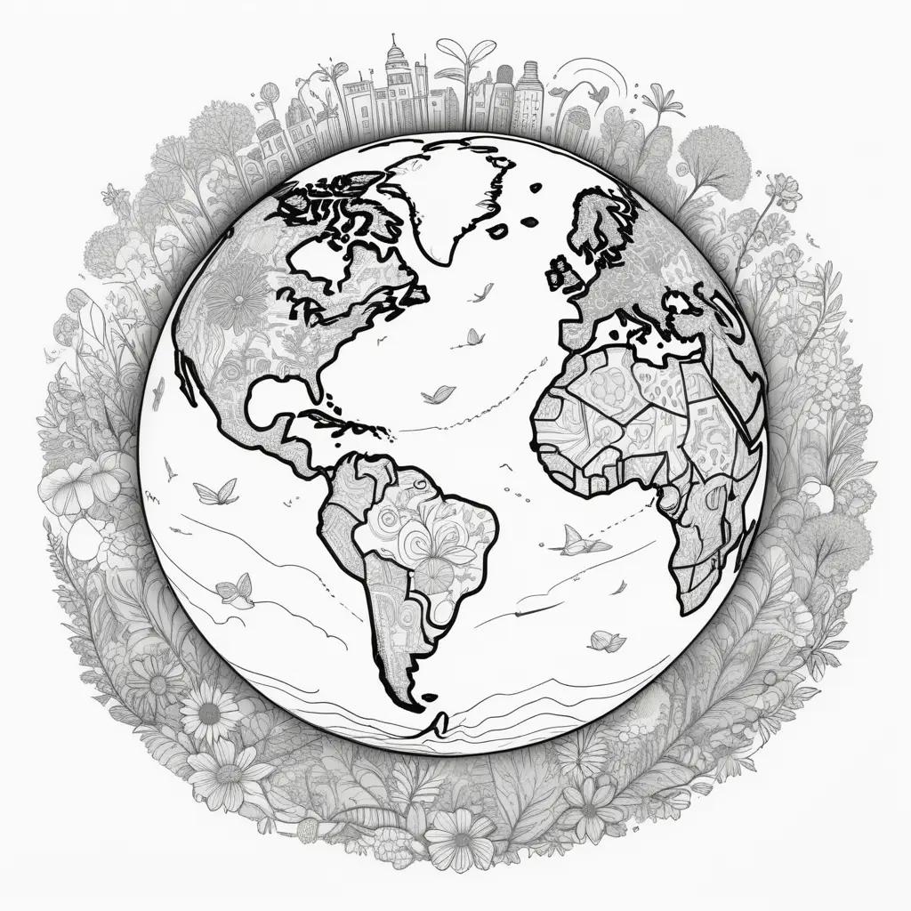 Earth coloring pages, world and flowers