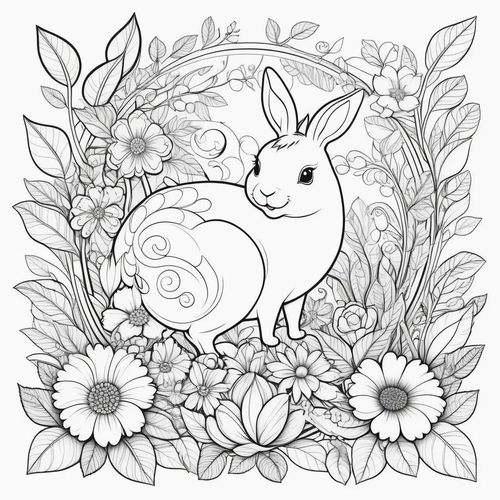 Easily Coloring Pages for Preschoolers - Bunny and Flowers