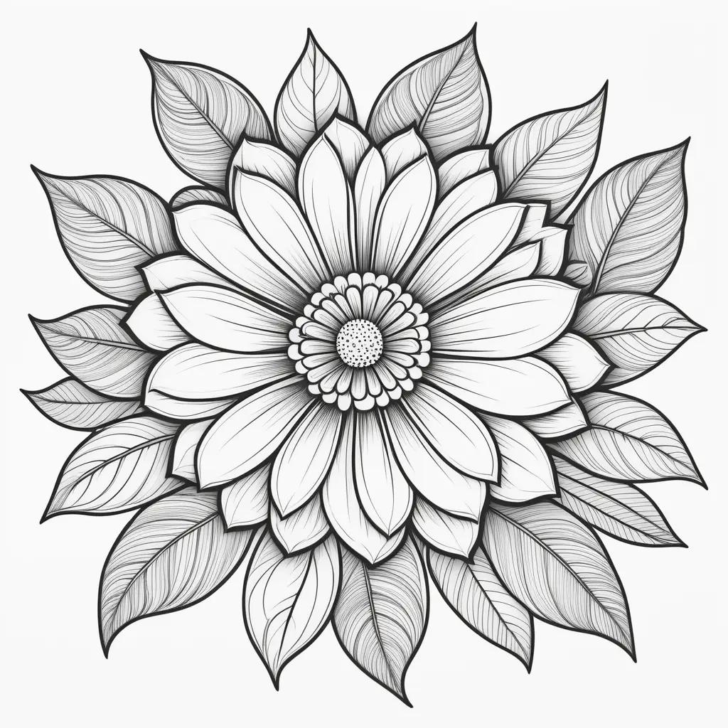 Easily colored flower, leaf and stem designs on coloring pages