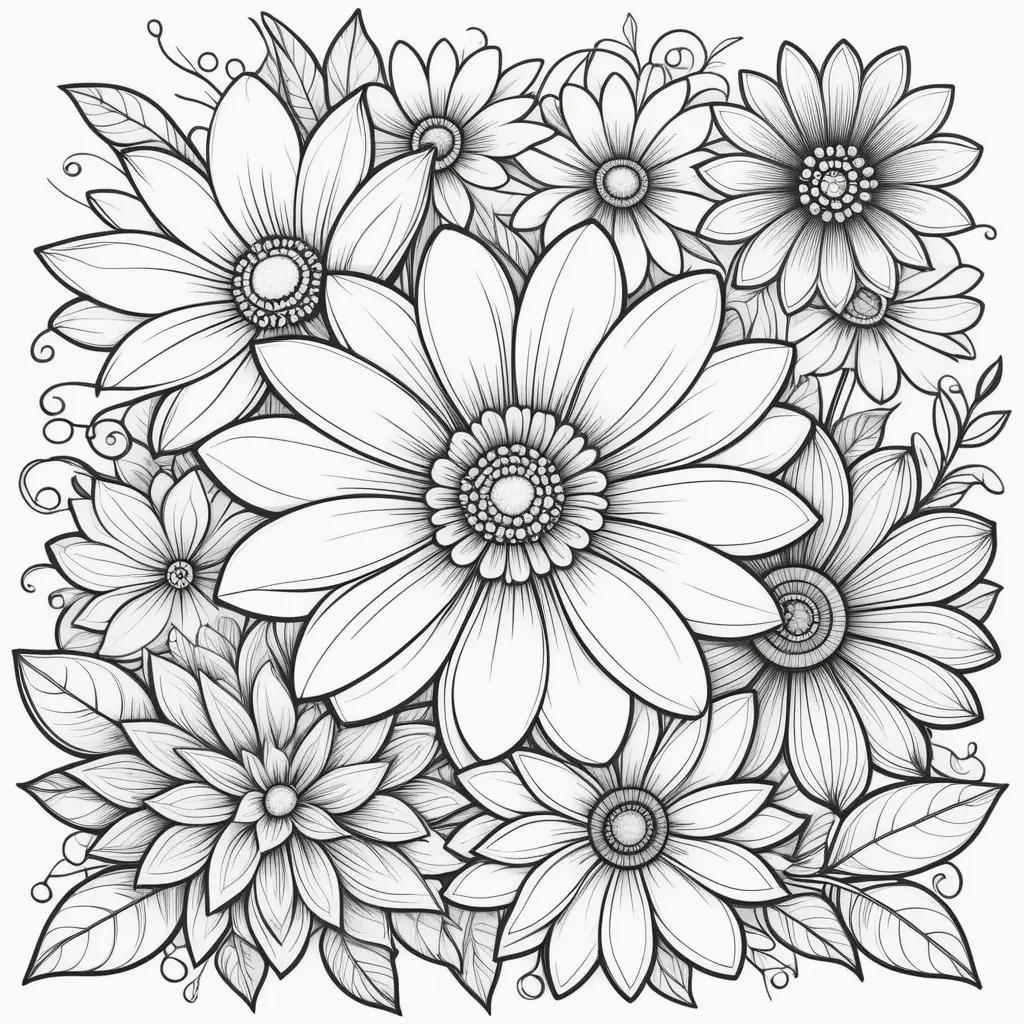 Easily coloring pages with easy flower designs