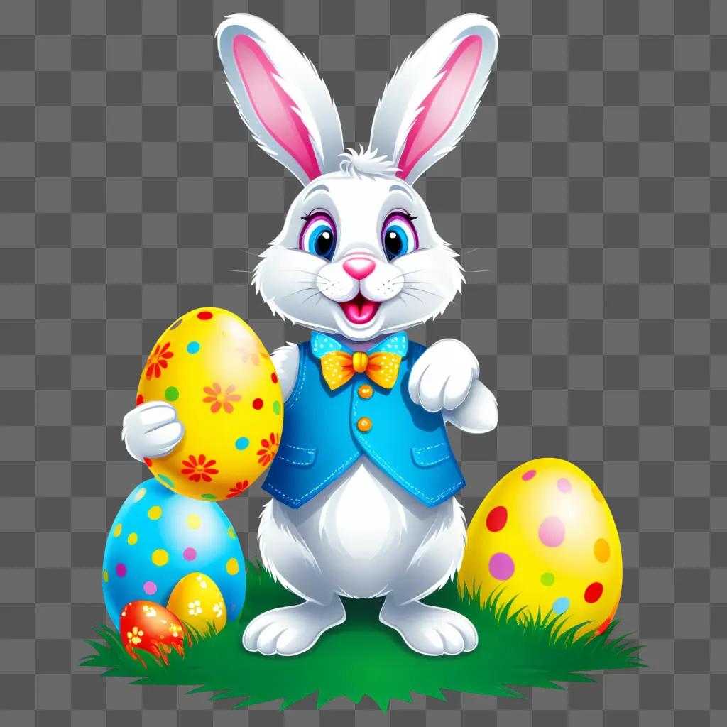 Easter Bunny Clipart with colorful eggs and bowtie