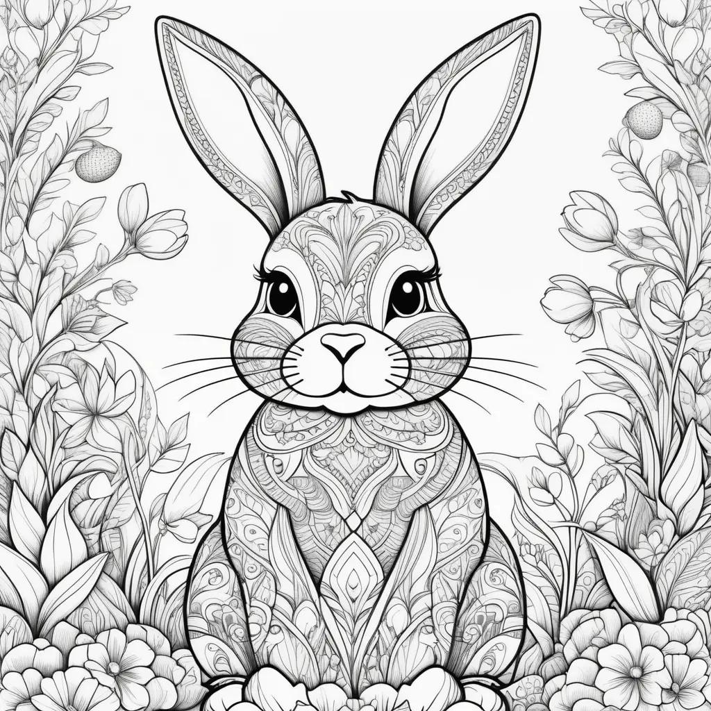 Easter Bunny Coloring Page: Black and White