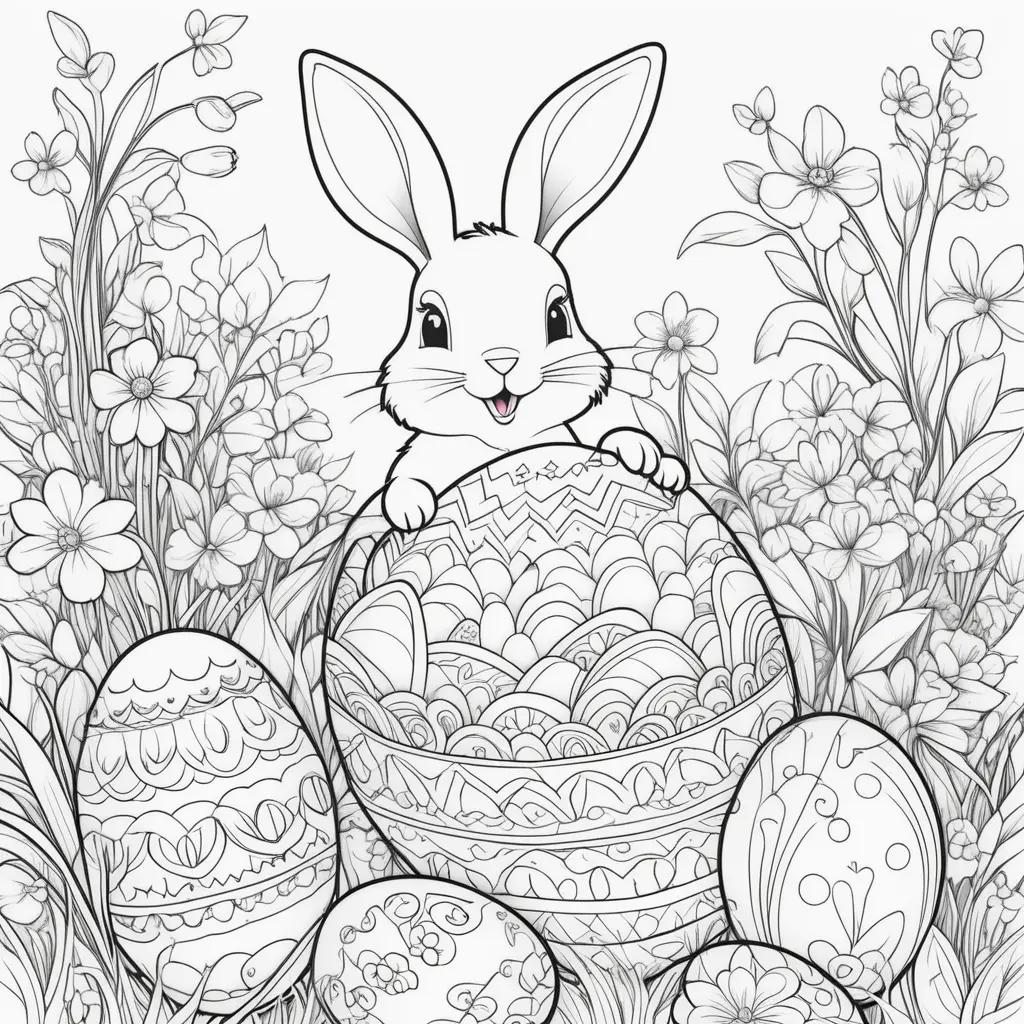 Easter Bunny Coloring Page with Decorative Easter Eggs