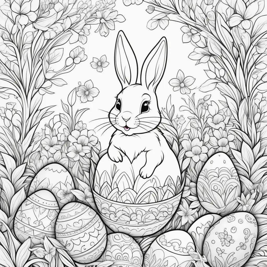 Easter Bunny Coloring Page with Decorative Easter Eggs