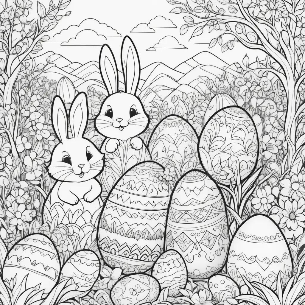 Easter Bunny Coloring Page with Easter Eggs