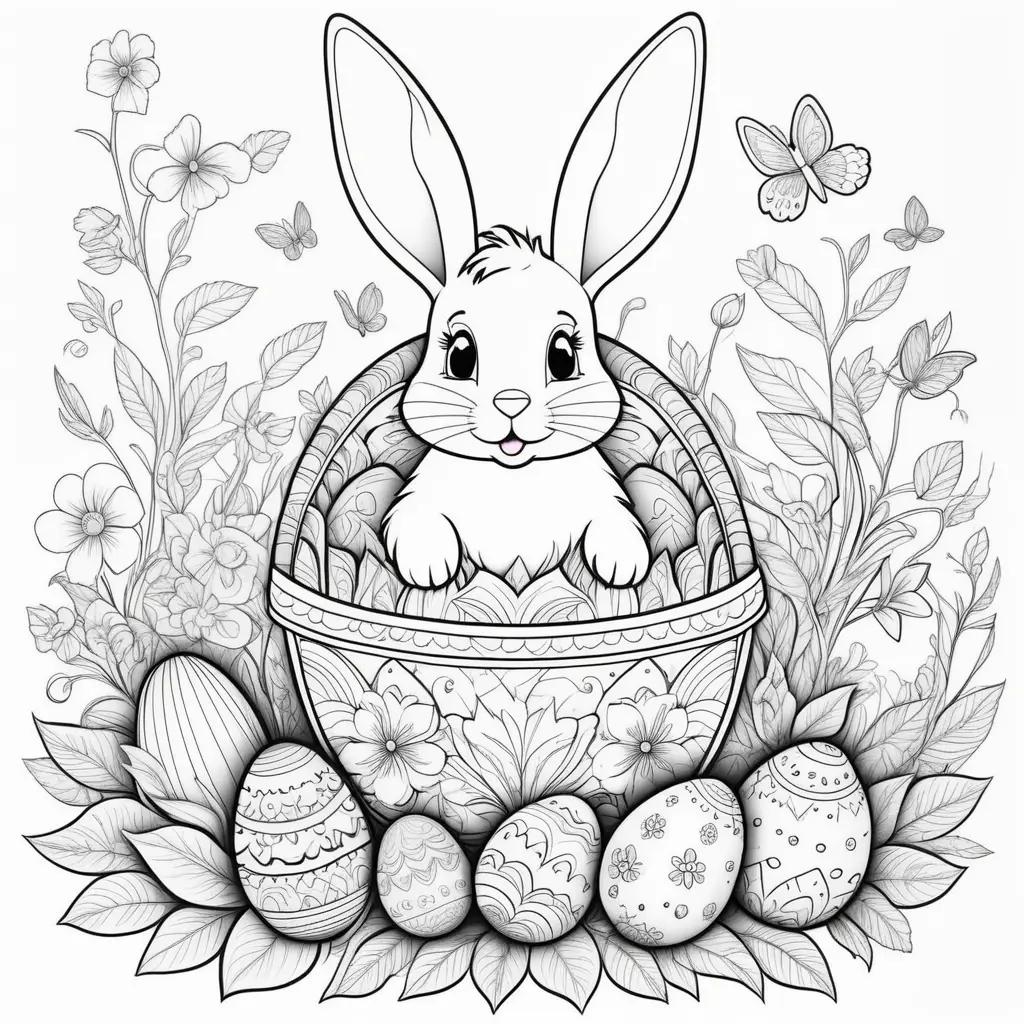 Easter Bunny Coloring Page with Easter Eggs