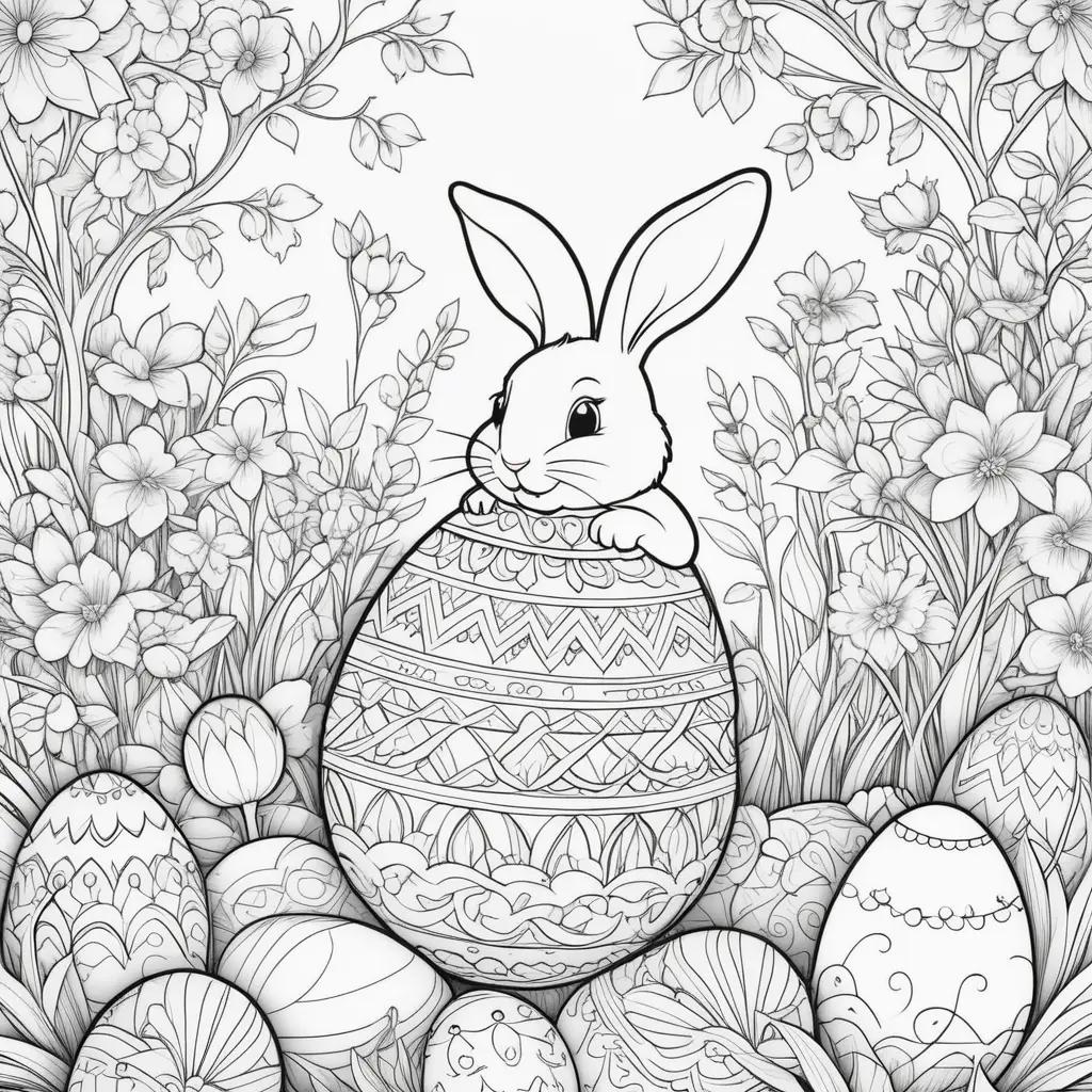 Easter Bunny Coloring Page with Easter Eggs