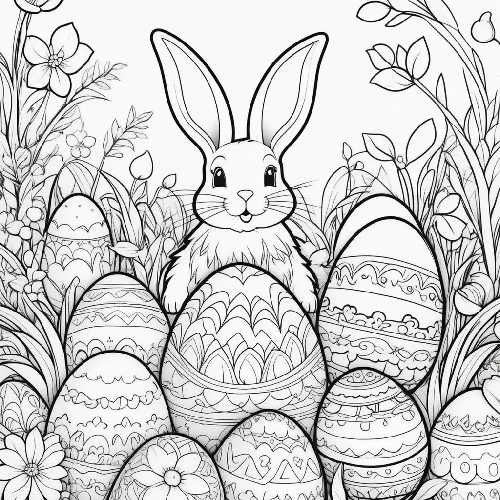 Easter Bunny Coloring Page with Easter Eggs