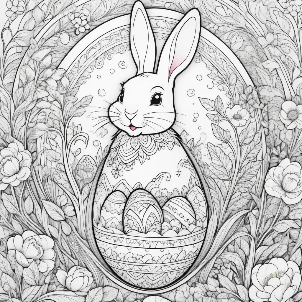 Easter Bunny Coloring Page with Eggs