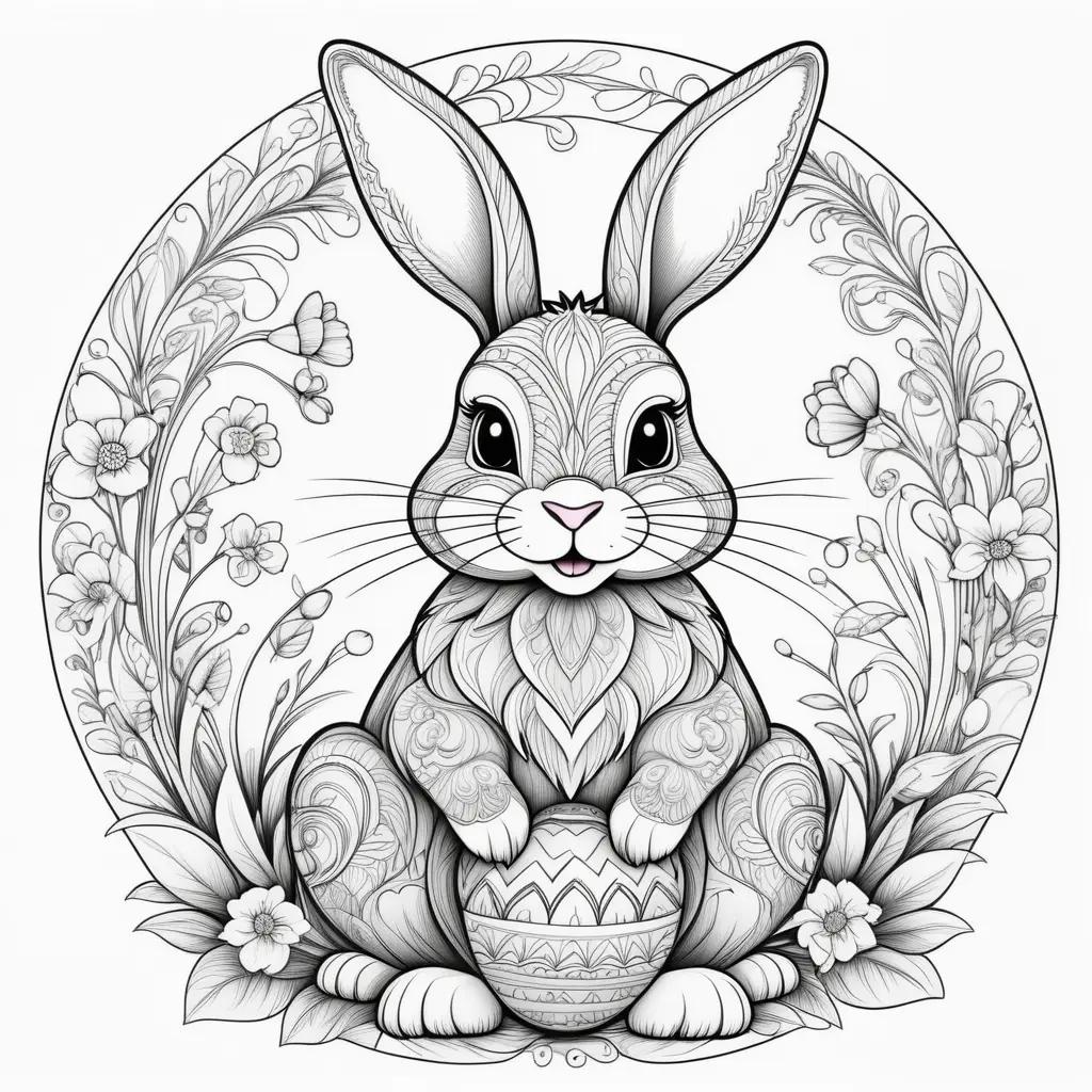 Easter Bunny Coloring Page with a Flower and a Egg