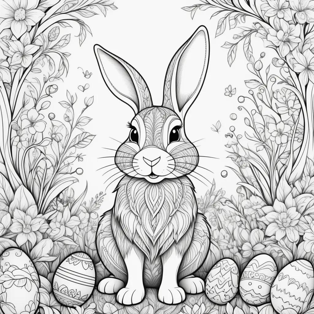 Easter Bunny Coloring Pages: A Cute Bunny with Eggs Around