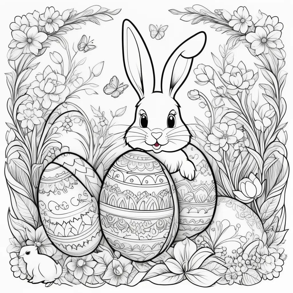 Easter Bunny Coloring Pages Featuring a Bunny and Easter Eggs