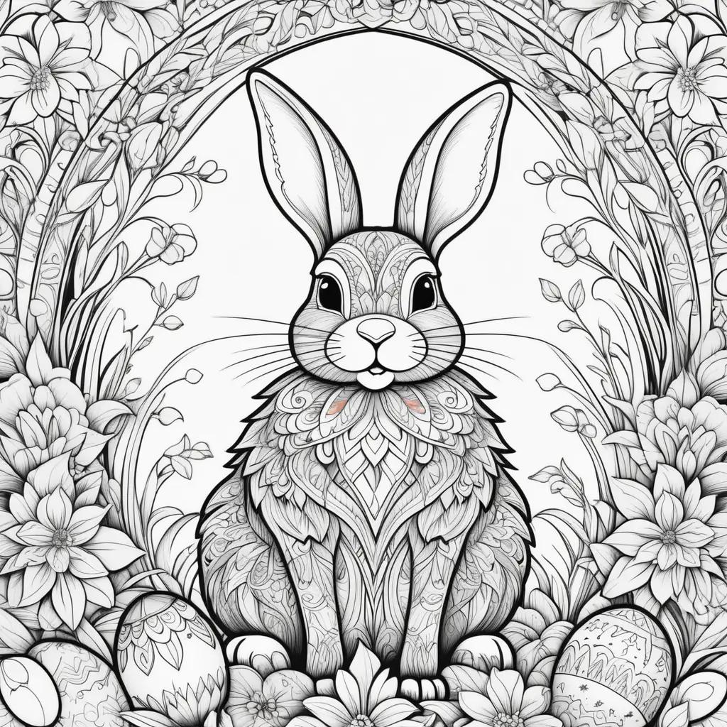 Easter Bunny Coloring Pages Featuring a Festive Bunny and Easter Eggs