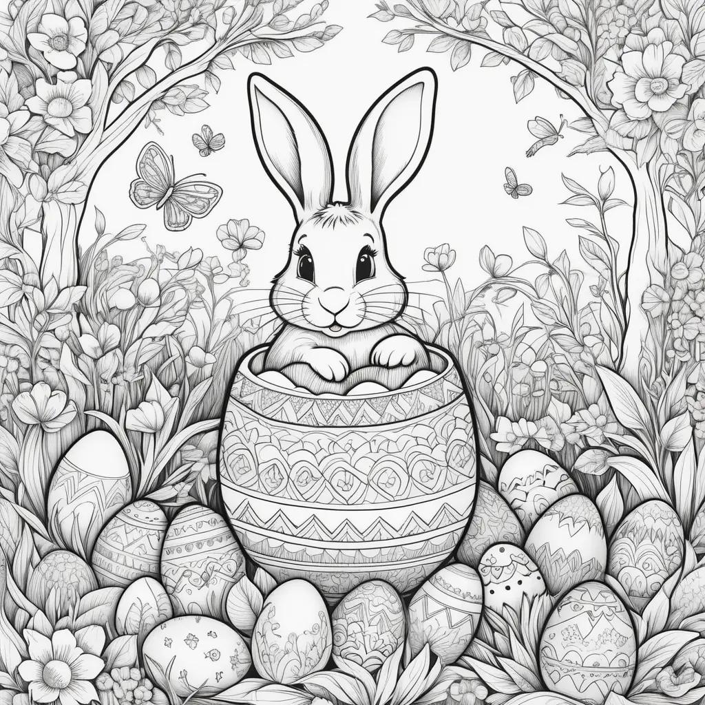 Easter Bunny Coloring Pages with Decorative Eggs