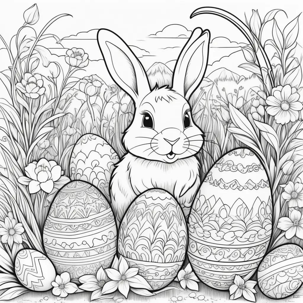 Easter Bunny Coloring Pages with Easter Eggs