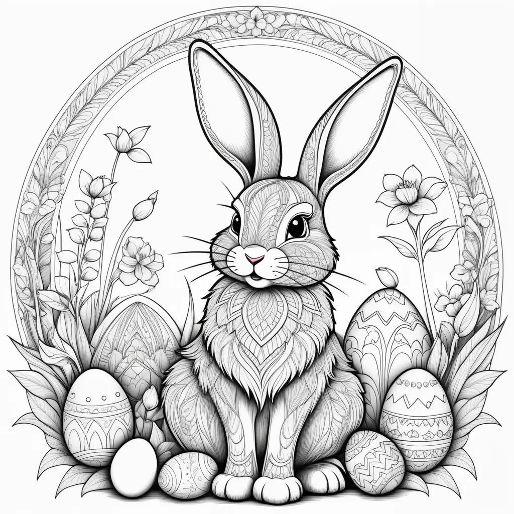 Easter Bunny Coloring Pages with Easter Eggs