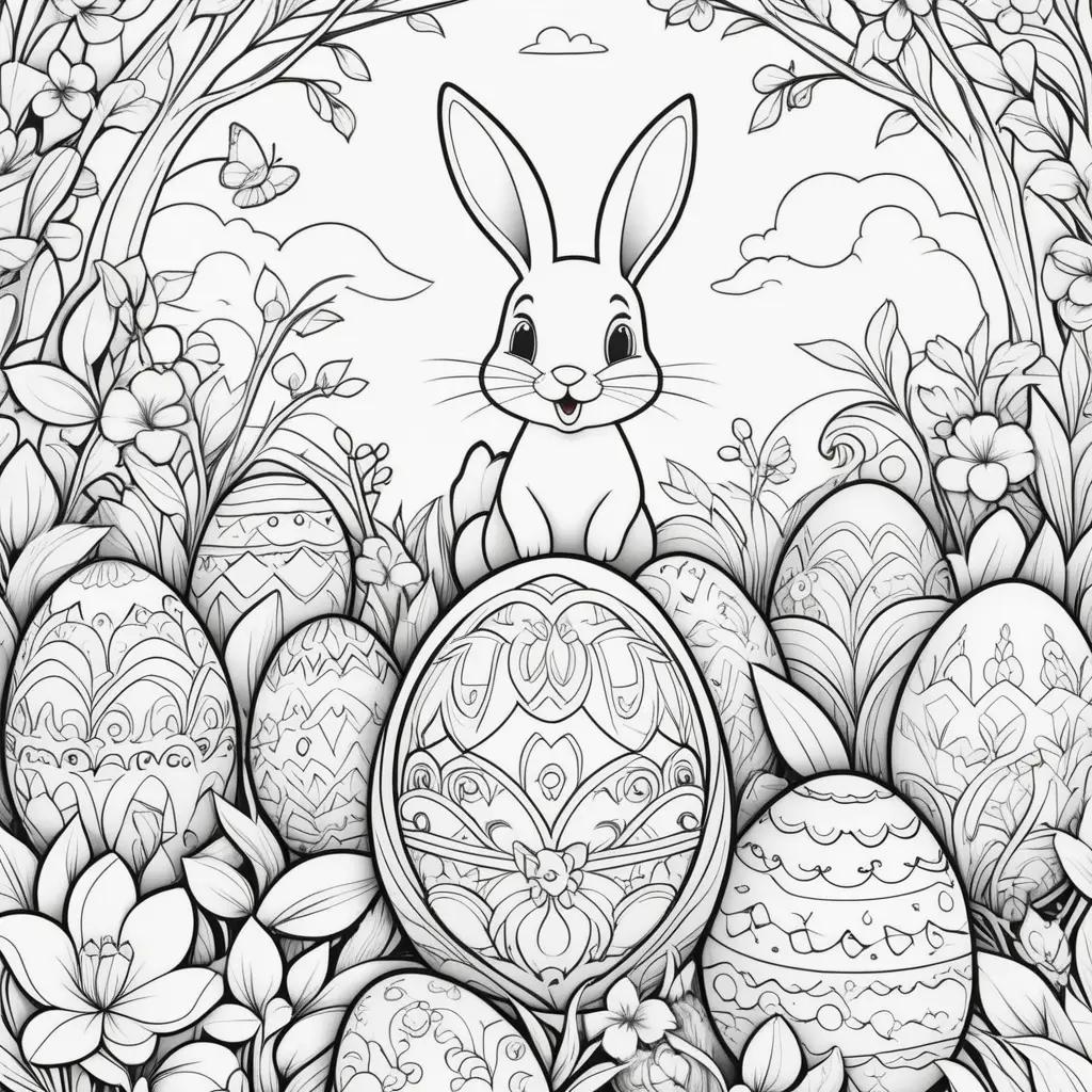 Easter Bunny and Easter Eggs Coloring Page for Kids