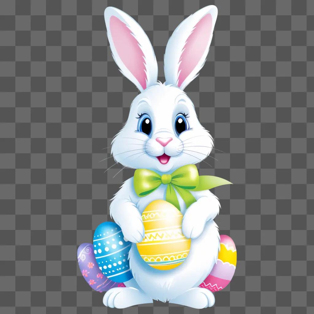 Easter Bunny holding colorful eggs and bow tie