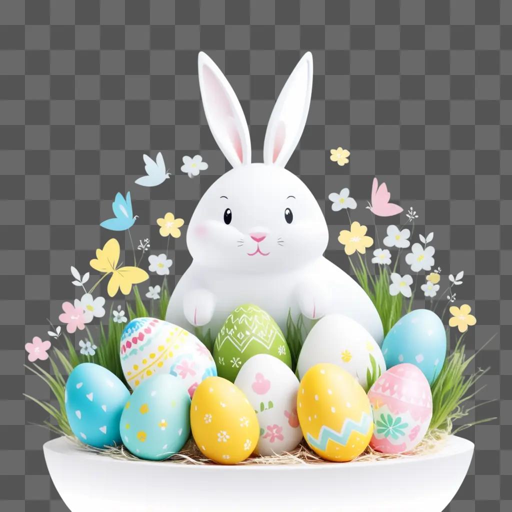 Easter Bunny surrounded by colorful eggs