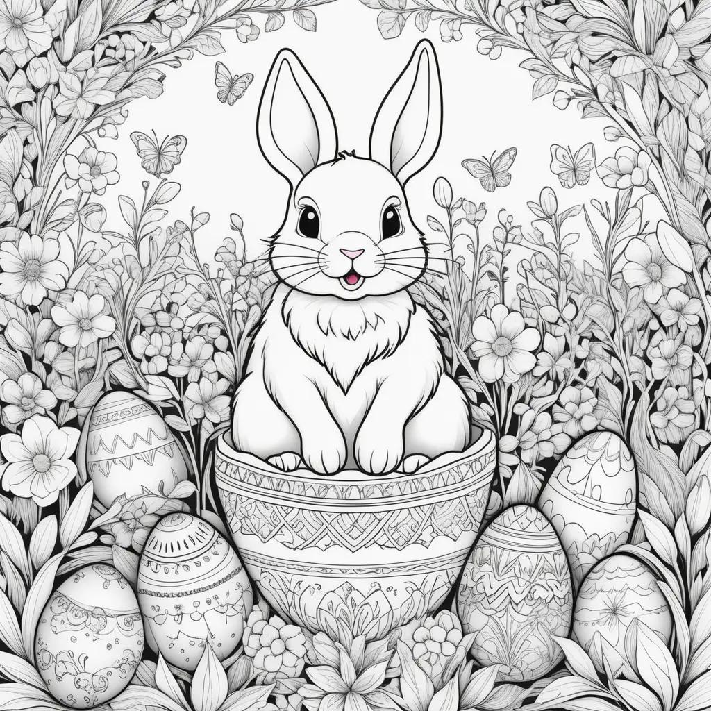 Easter Coloring Page: Bunny in Easter Basket