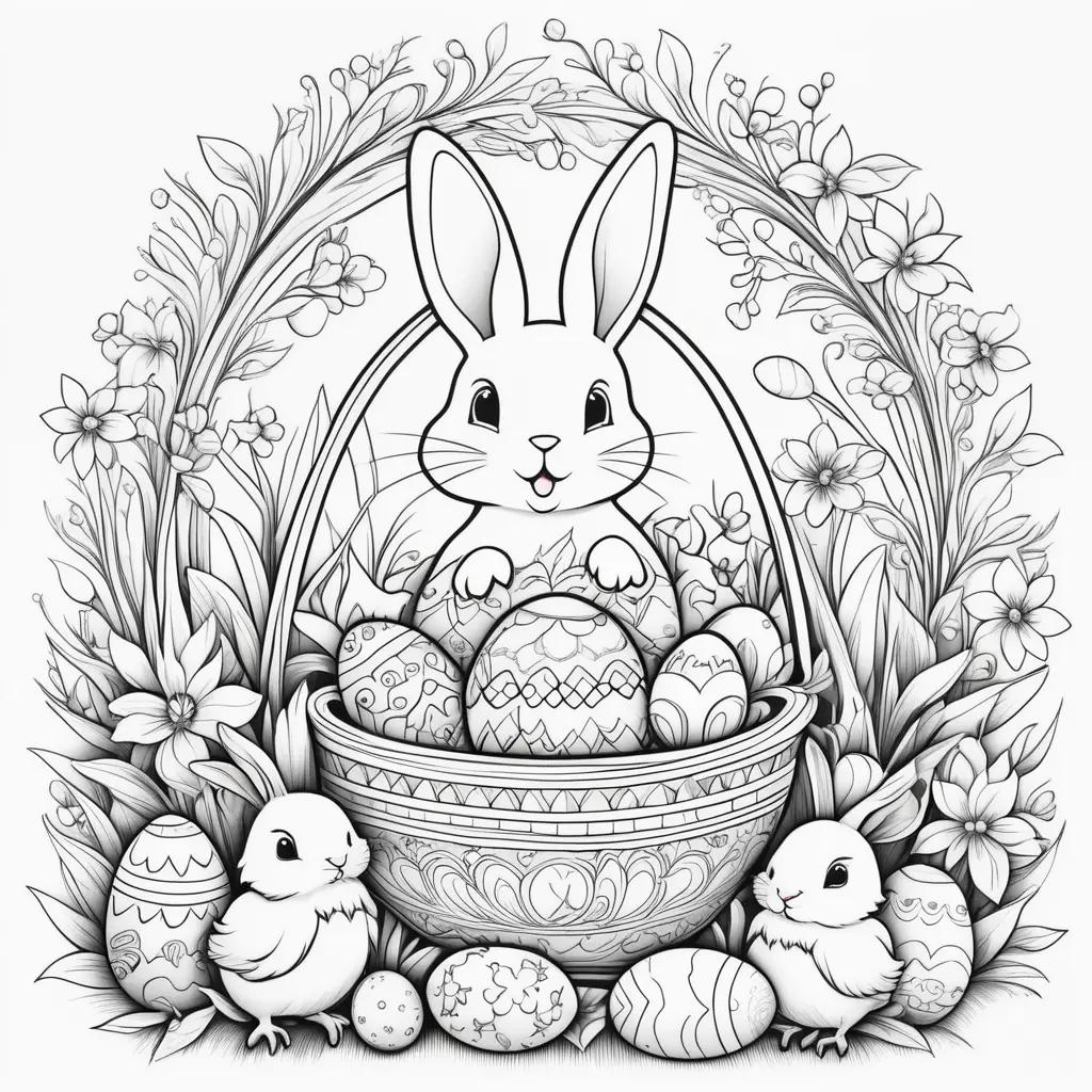 Easter Coloring Pages: Bunny and Eggs