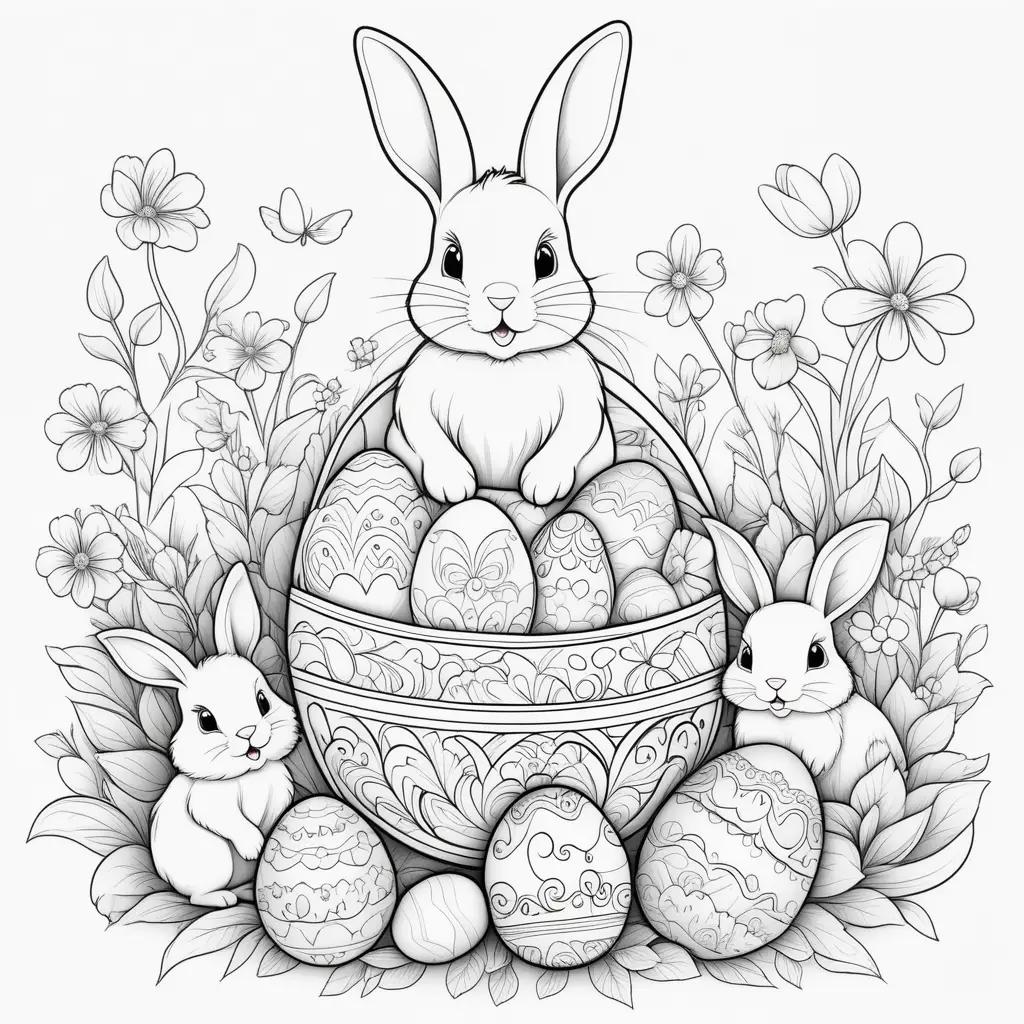 Easter Coloring Pages Featuring Cute Bunny and Easter Eggs