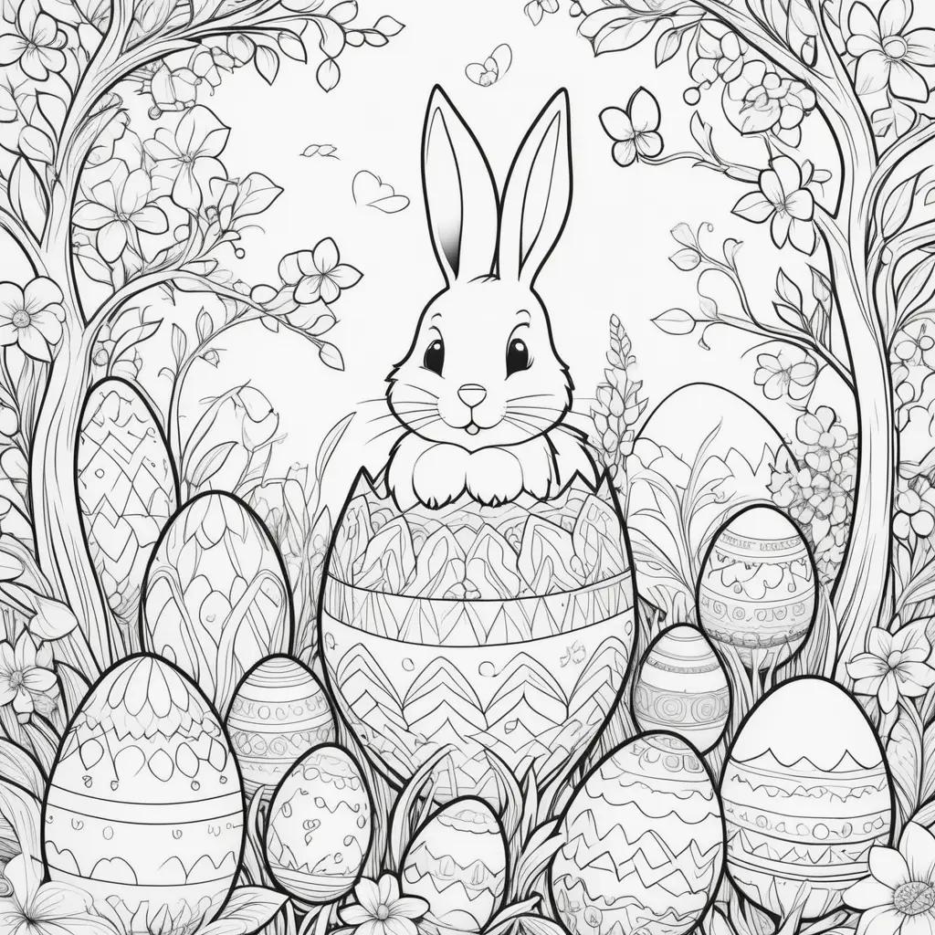 Easter Coloring Pages Featuring a Bunny and Easter Eggs