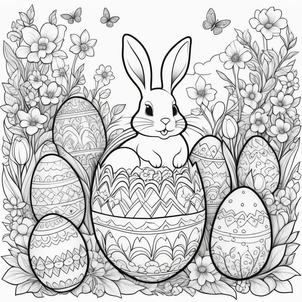 Easter Coloring Pages With Bunny and Easter Eggs