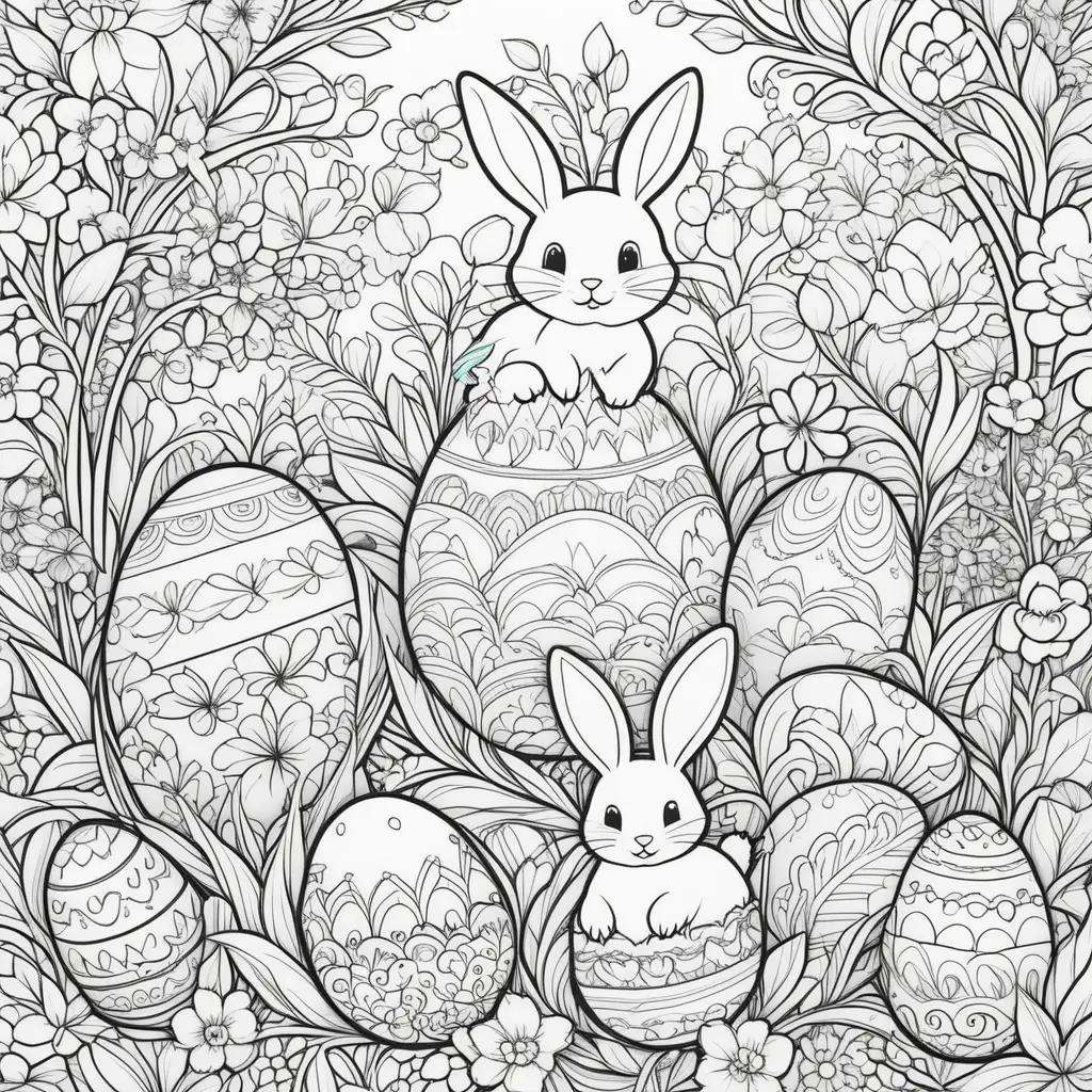 Easter Coloring Pages With Bunny and Eggs