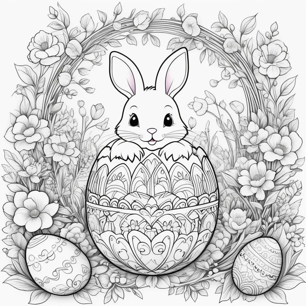 Easter Coloring Pages with Bunny and Easter Eggs