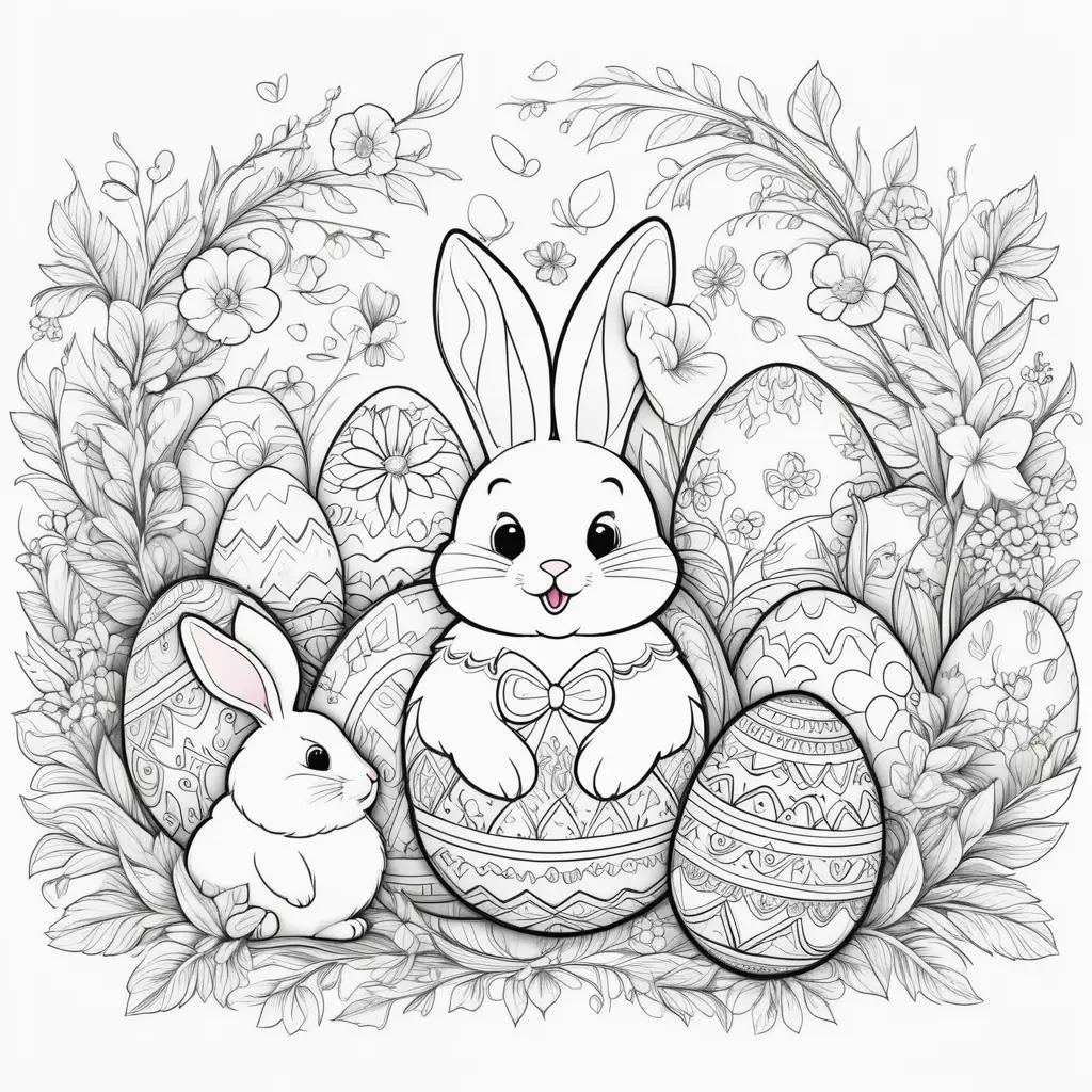 Easter Coloring Pages with Bunny and Eggs, Free Printable