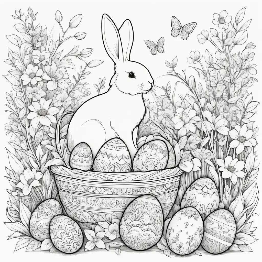 Easter Coloring Pages with Bunny and Eggs