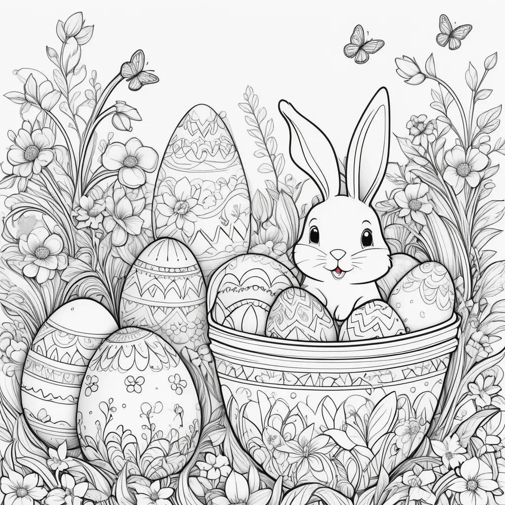 Easter Coloring Pages with Bunny and Eggs