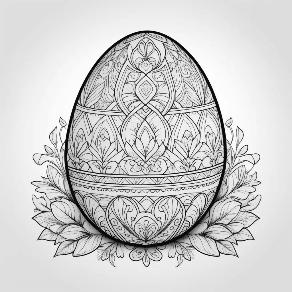 Easter Egg Coloring Pages: A Beautifully Decorated Egg with Ornamental Leaf Surround