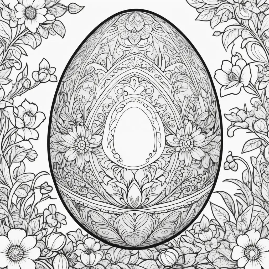 Easter Egg Coloring Pages Show Decorated Egg and Flowers