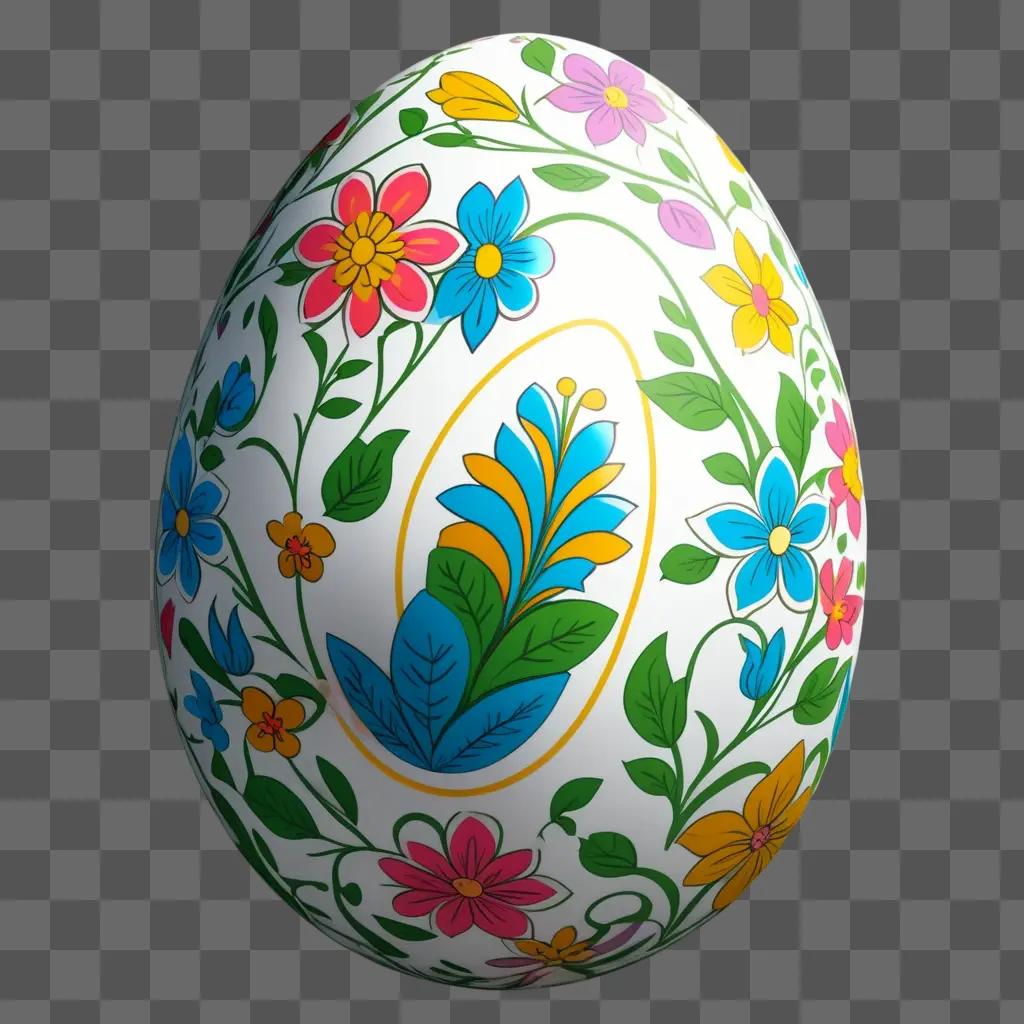 Easter Egg with colorful floral and leaf design