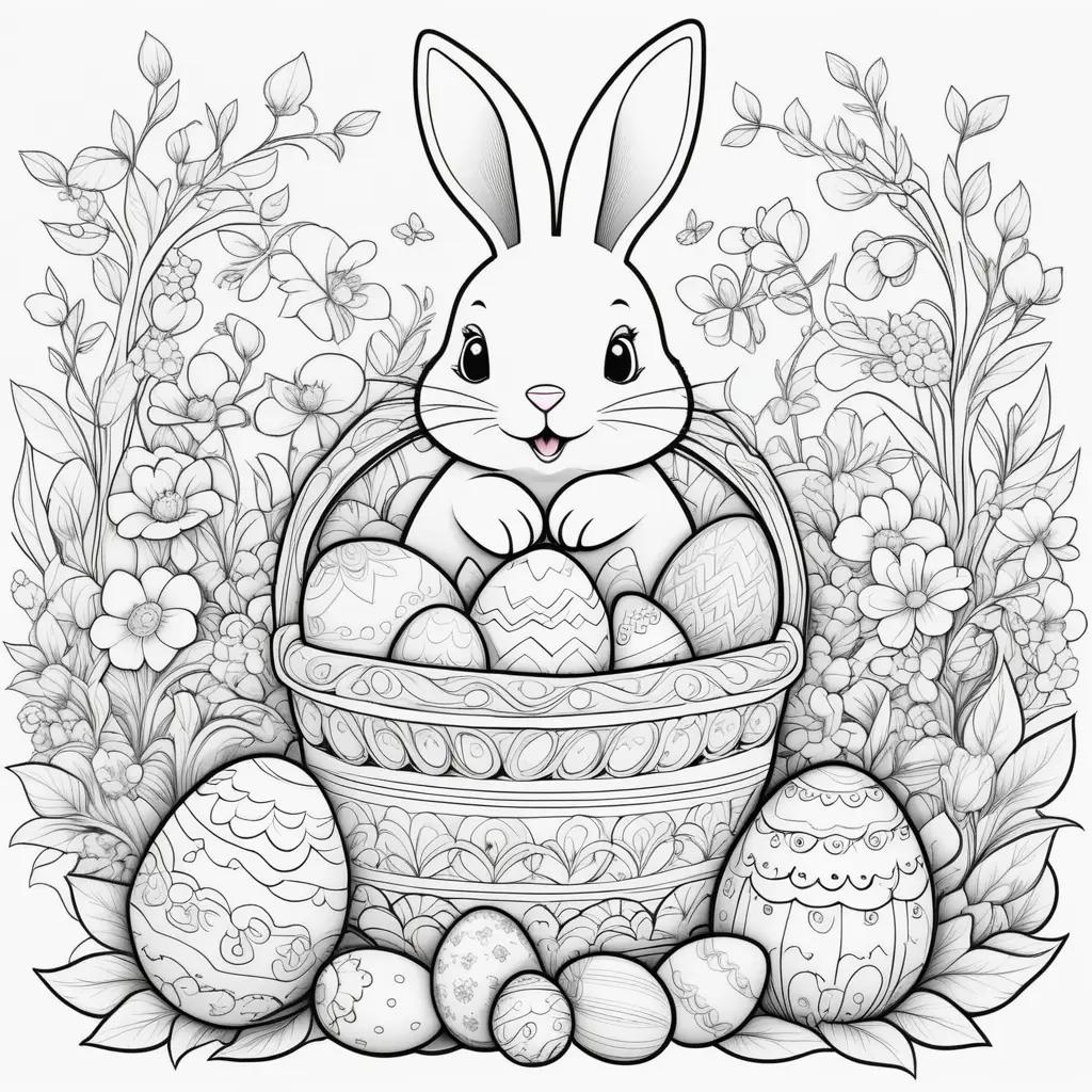 Easter coloring pages featuring a bunny and eggs