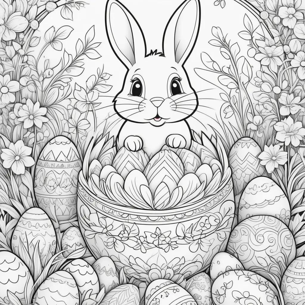 Easter coloring pages featuring a bunny and eggs