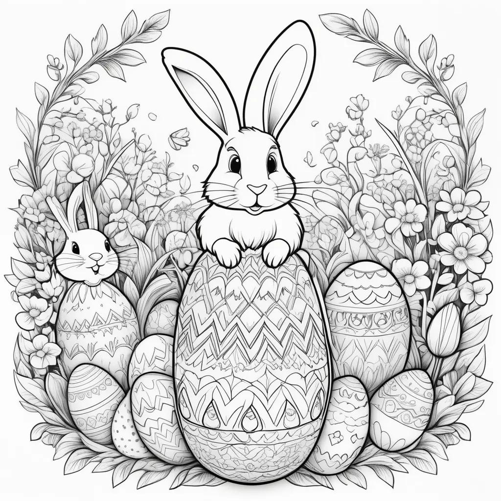 Easter coloring pages featuring a bunny and eggs