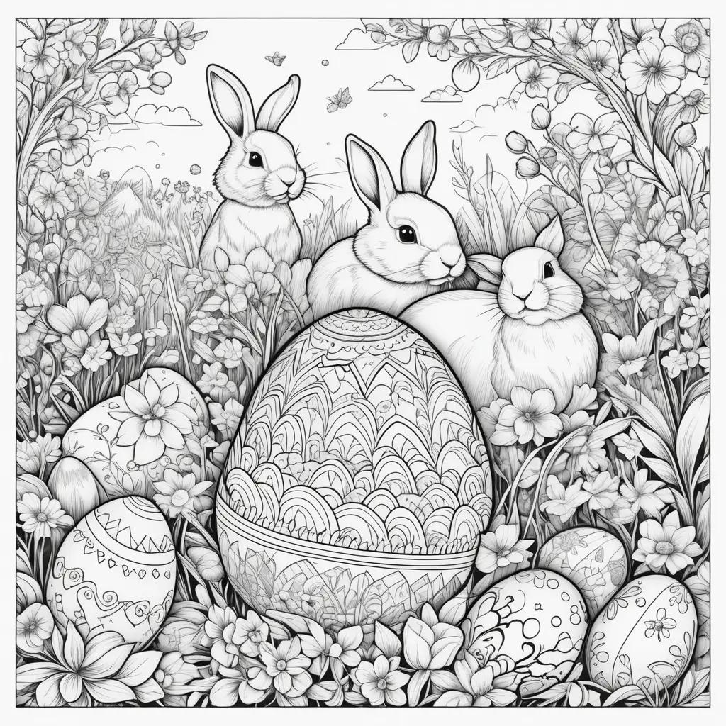 Easter coloring pages featuring a rabbit and an egg